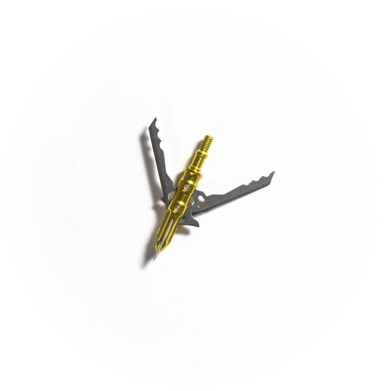 Isolated image of a yellow broadhead on a white background.
