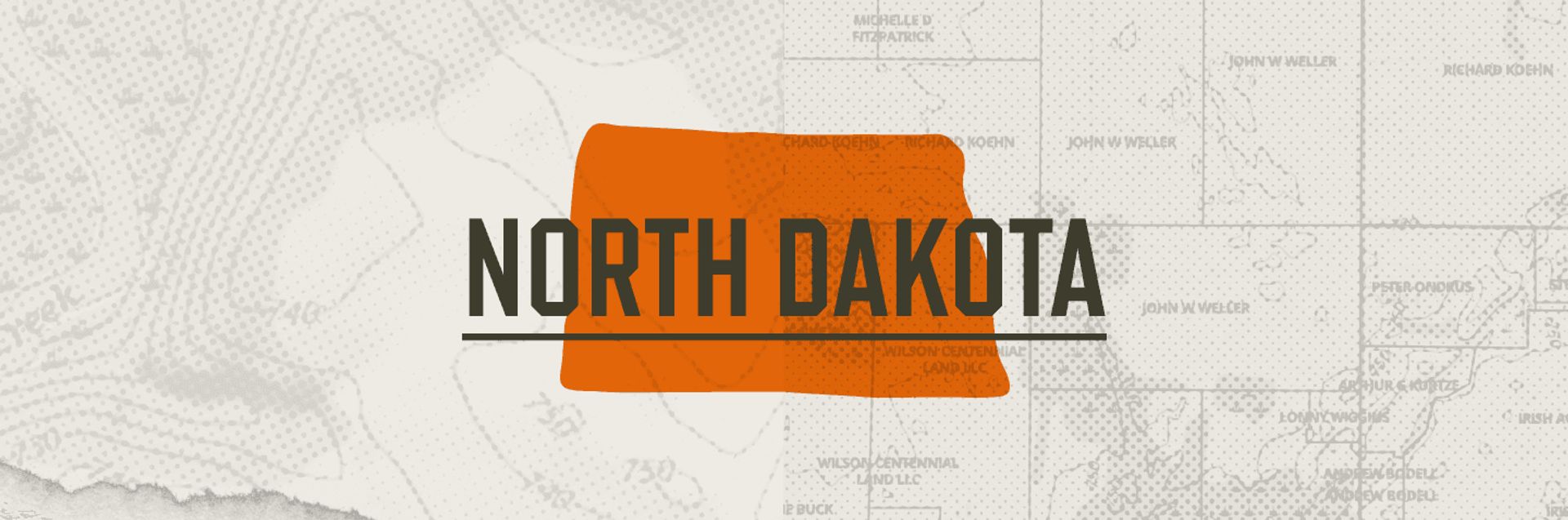 A graphic of the state of North Dakota representing North Dakota hunting seasons.