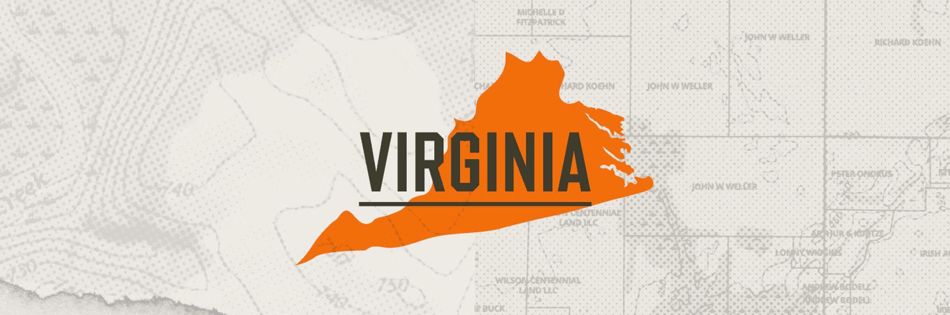 A graphic of the state of Virginia representing Virginia hunting seasons.