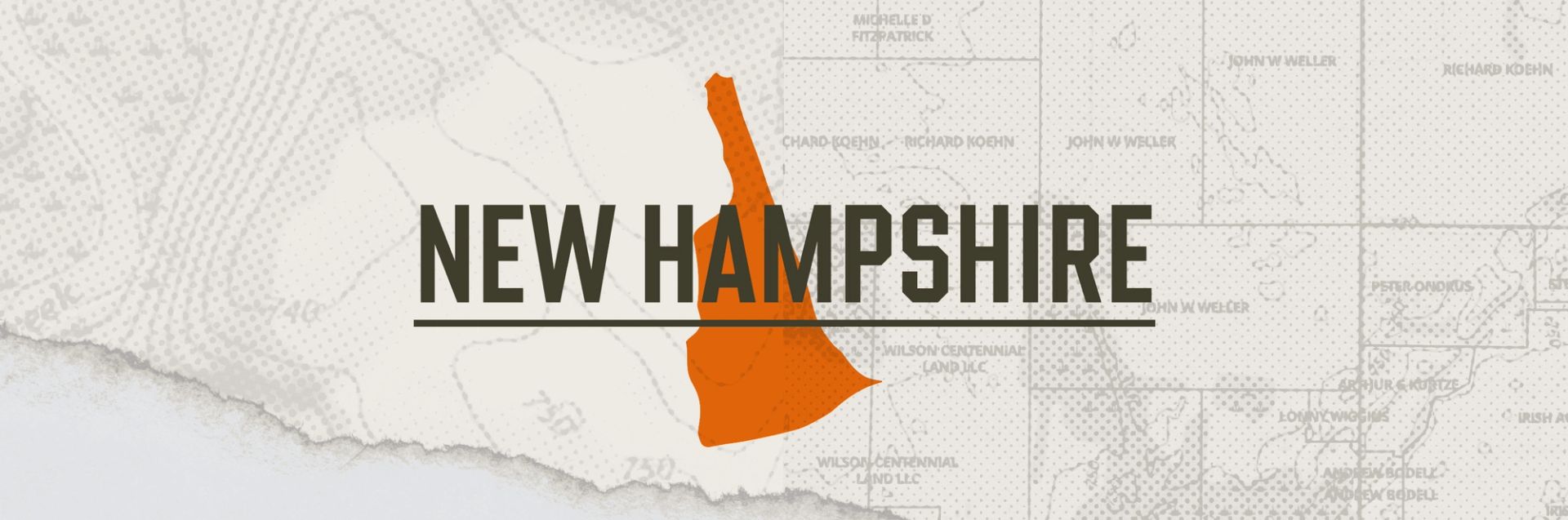 A graphic of the state of New Hampshire representing the New Hampshire hunting season.