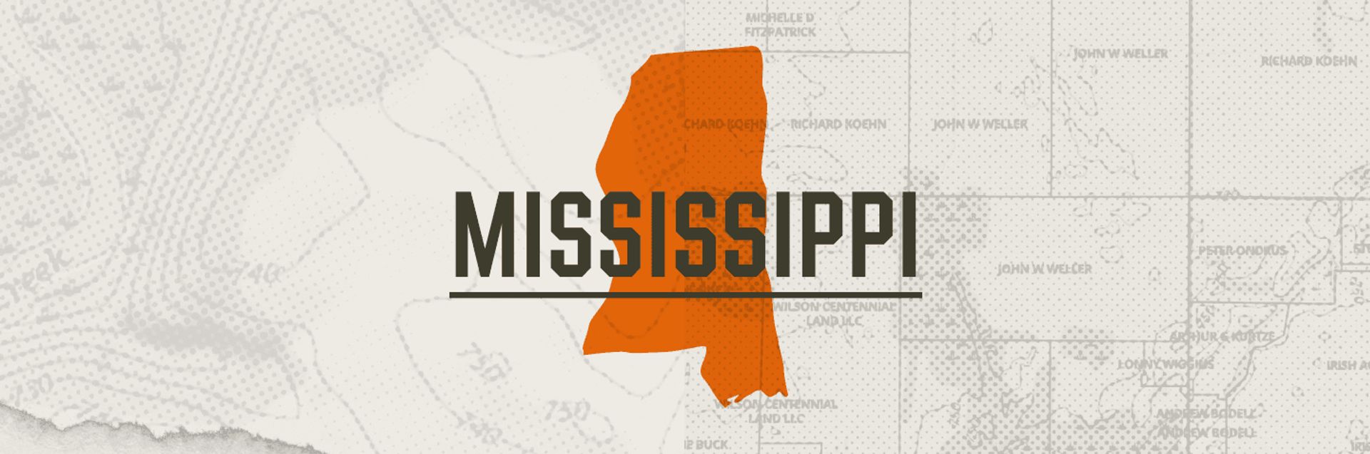 A graphic of the state of Mississippi representing Mississippi hunting seasons.