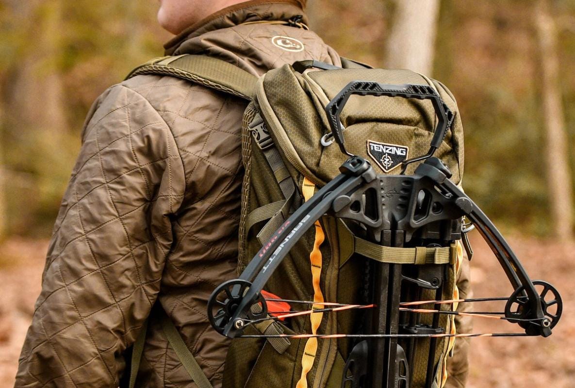 Close-up of a hunter wearing a hunting pack/back pack.