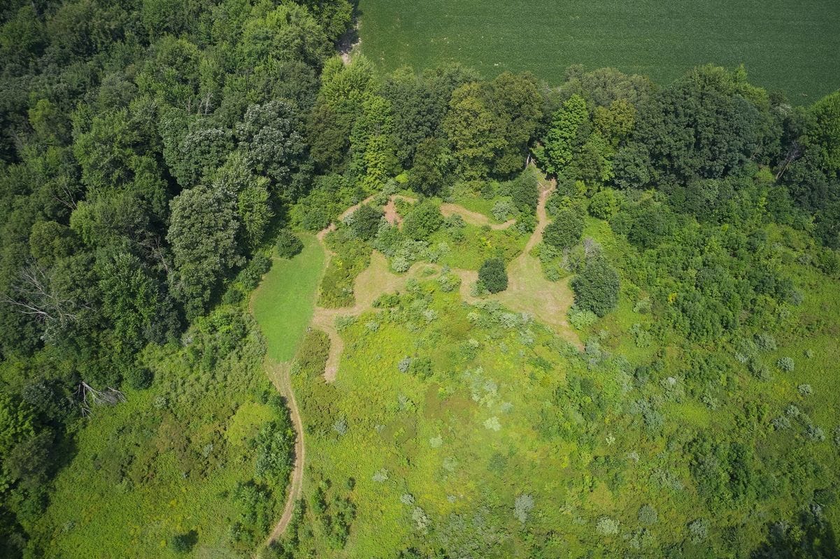 Overhead view of a hunting area, use a hunting app to plan concept.