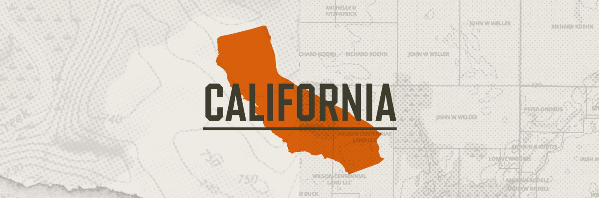A graphic of the state of California representing California hunting seasons.