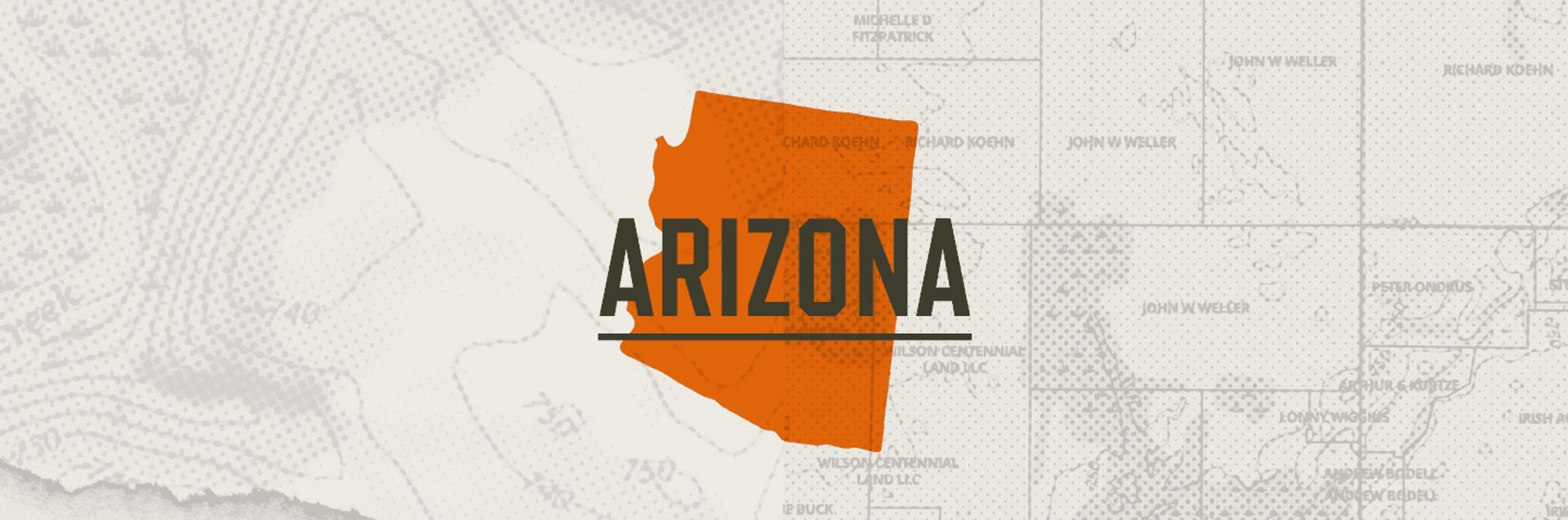 A graphic of the state of Arizona, Arizona hunting guide concept.