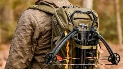 Close-up of a hunter wearing a hunting pack/back pack.