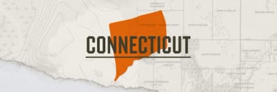 A graphic of the state of Connecticut representing hunting in Connecticut.