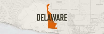 A graphic of the state of Delaware representing state of Delaware hunting season.