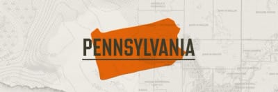 A graphic of the state of Pennsylvania representing Pennsylvania hunting seasons.