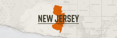 A graphic of the state of New Jersey representing the New Jersey hunting seasons.
