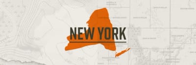 A graphic of the state of New York representing New York hunting seasons.