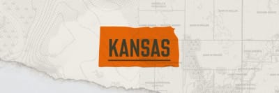 A graphic of the state of Kansas representing the Kansas hunting seasons.