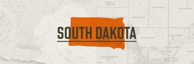 A graphic of the state of South Dakota representing the South Dakota hunting seasons.