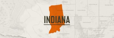 A graphic of the state of Indiana representing Indiana hunting seasons.