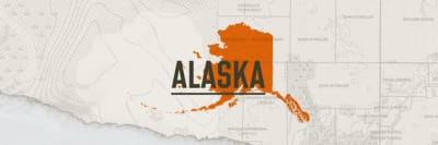 A graphic of the state of Alaska representing Alaska hunting seasons.