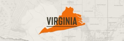 A graphic of the state of Virginia representing Virginia hunting seasons.