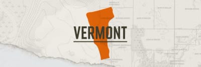 A graphic of the state of Vermont representing hunting in Vermont.