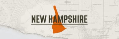 A graphic of the state of New Hampshire representing the New Hampshire hunting season.