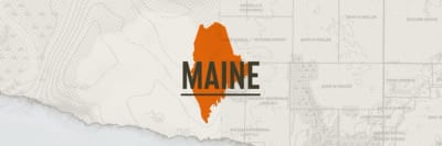 A graphic of the state of Maine representing the hunting seasons in Maine.