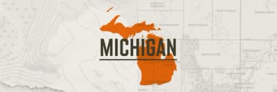 A graphic of the state of Michigan representing Michigan hunting seasons.