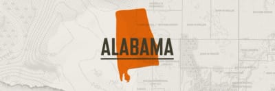 Graphic of the state of Alabama, Alabama hunting concept. 