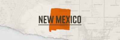 A graphic of the state of New Mexico representing the New Mexico hunting seasons