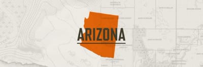 A graphic of the state of Arizona, Arizona hunting guide concept.