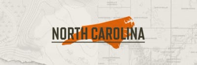 A graphic of the state of North Carolina representing North Carolina hunting seasons.