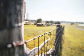 Close-up of wire fencing, how to find property lines in Iowa concept. 